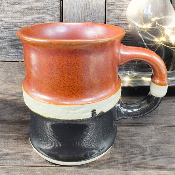 Hand Made Studio Art Pottery Coffee Mug Cup Black White Copper Red Glaze Mug Cup - Picture 1 of 11